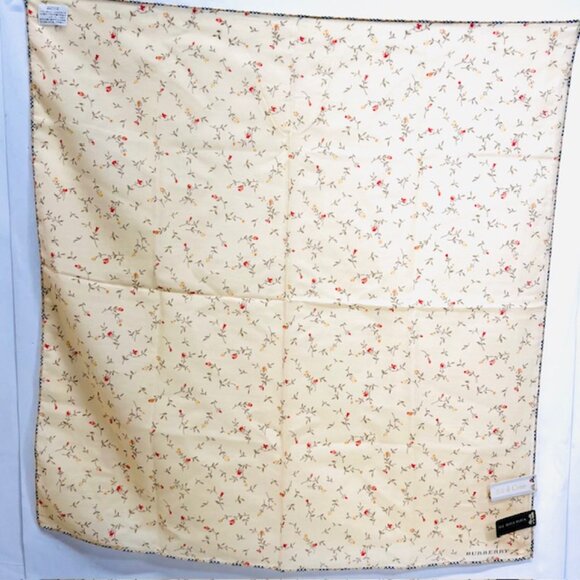 New Tag on  Burberry Miniscarf  23" Cotton Silk Light Yellow Red Floral Nova(52) - Picture 11 of 13